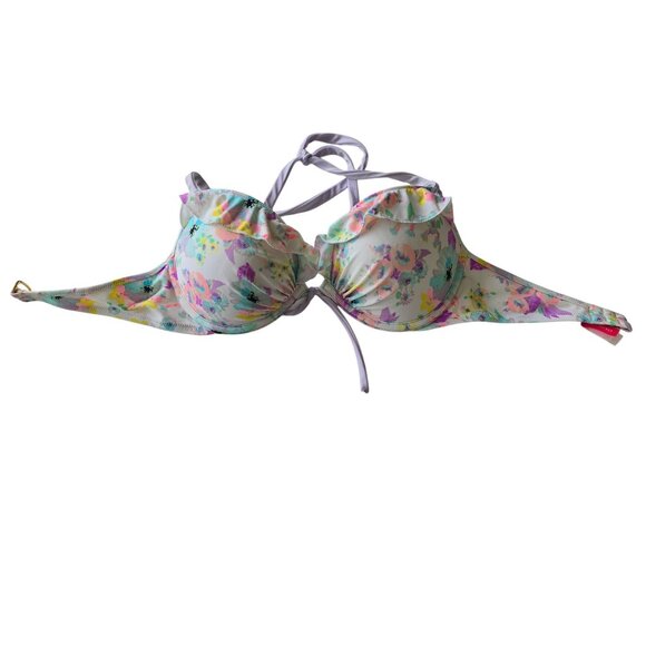 Victorias Secret Women Floral Halter Bikini Top Multicolor Size 34D Padded - Picture 1 of 3